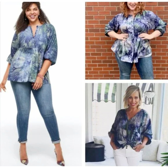 CAbi Woodstock Tie Dye Top Size M #5714 Blue Green‎ Unique NWOT $109 - Picture 4 of 11